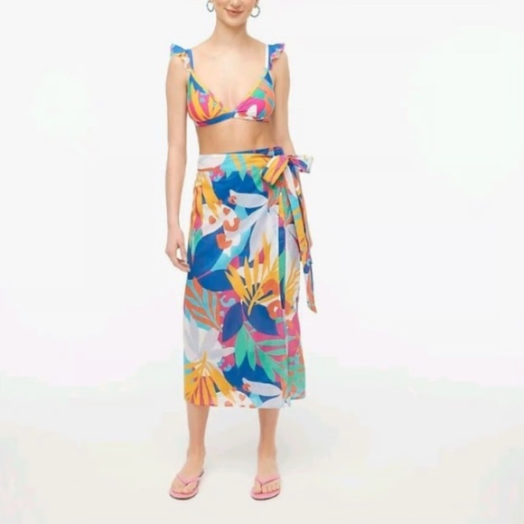 J. CREW Tropical Print Wrap Midi Skirt Women’s Small Multicolor Tie Waist - Picture 1 of 6